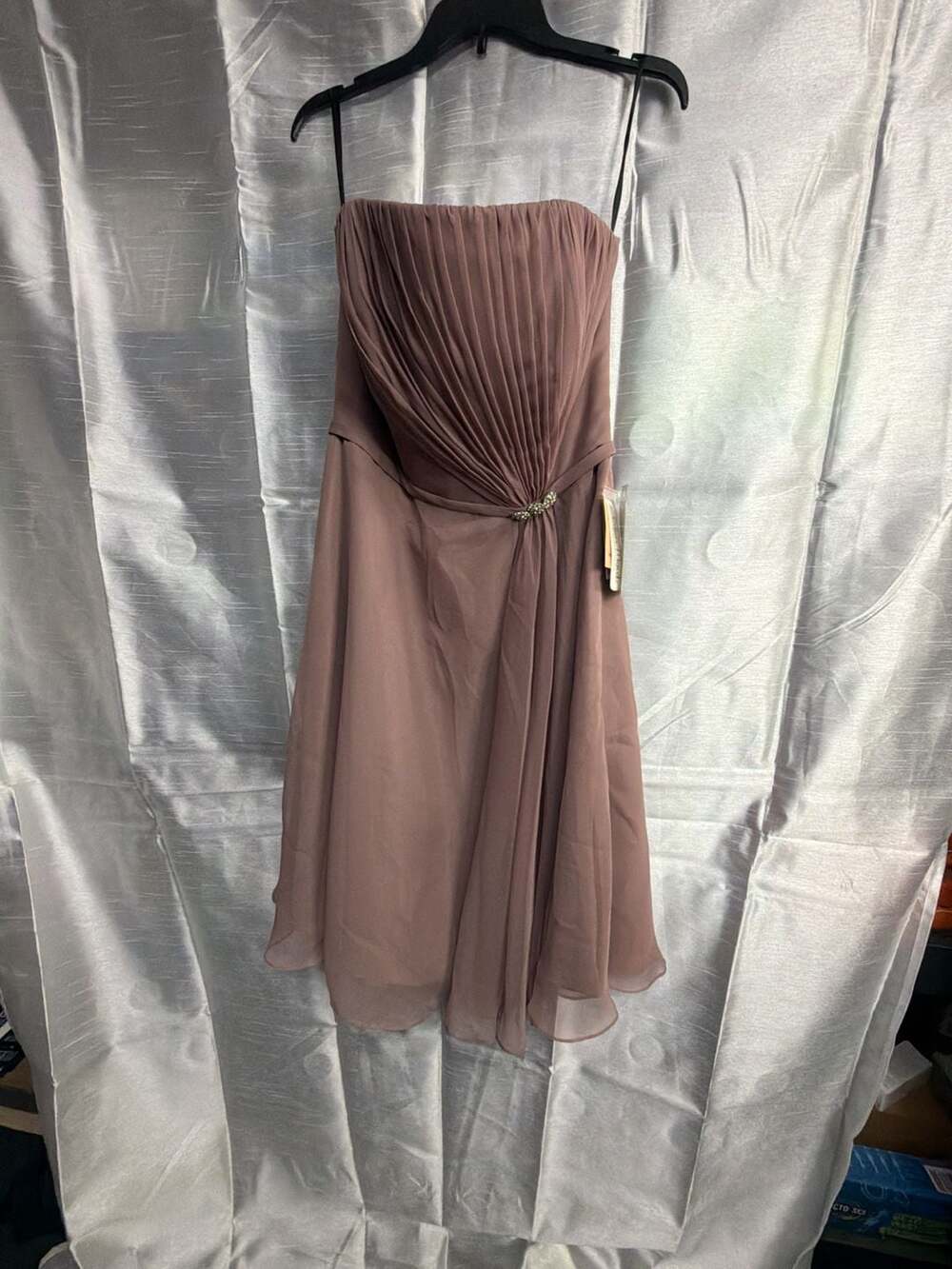 Eden Maids Demetrios Strapless Chiffon Pleated Bridesmaid Dress Rosy Brown Size